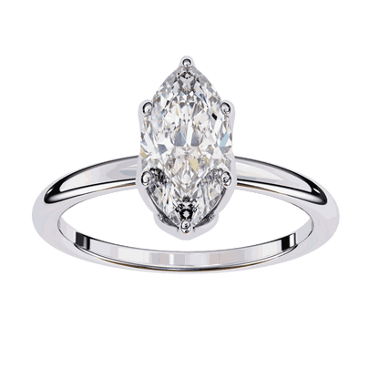 Marquise Cut Lab Grown Diamond Solitaire Engagement Ring with Tulip Gallery and Hidden Accents