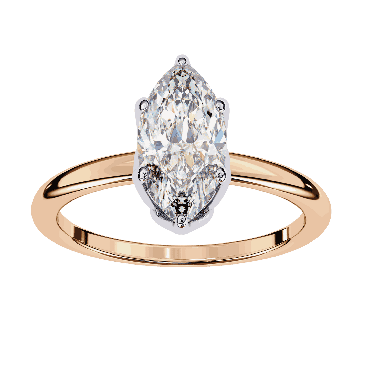 Marquise Cut Lab Grown Diamond Solitaire Engagement Ring with Tulip Gallery and Hidden Accents