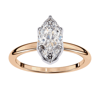 Marquise Cut Lab Grown Diamond Solitaire Engagement Ring with Tulip Gallery and Hidden Accents