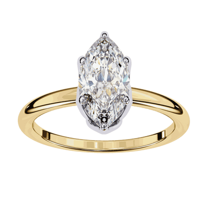 Marquise Cut Lab Grown Diamond Solitaire Engagement Ring with Tulip Gallery and Hidden Accents