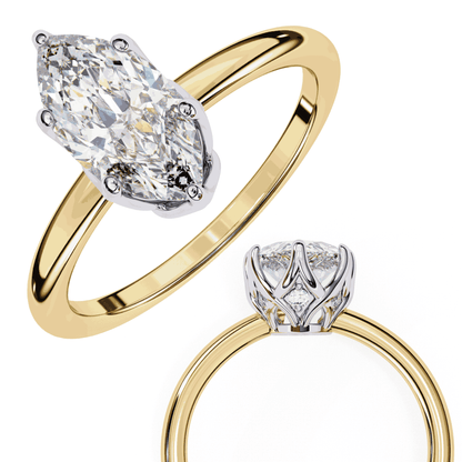 Marquise Cut Lab Grown Diamond Solitaire Engagement Ring with Tulip Gallery and Hidden Accents