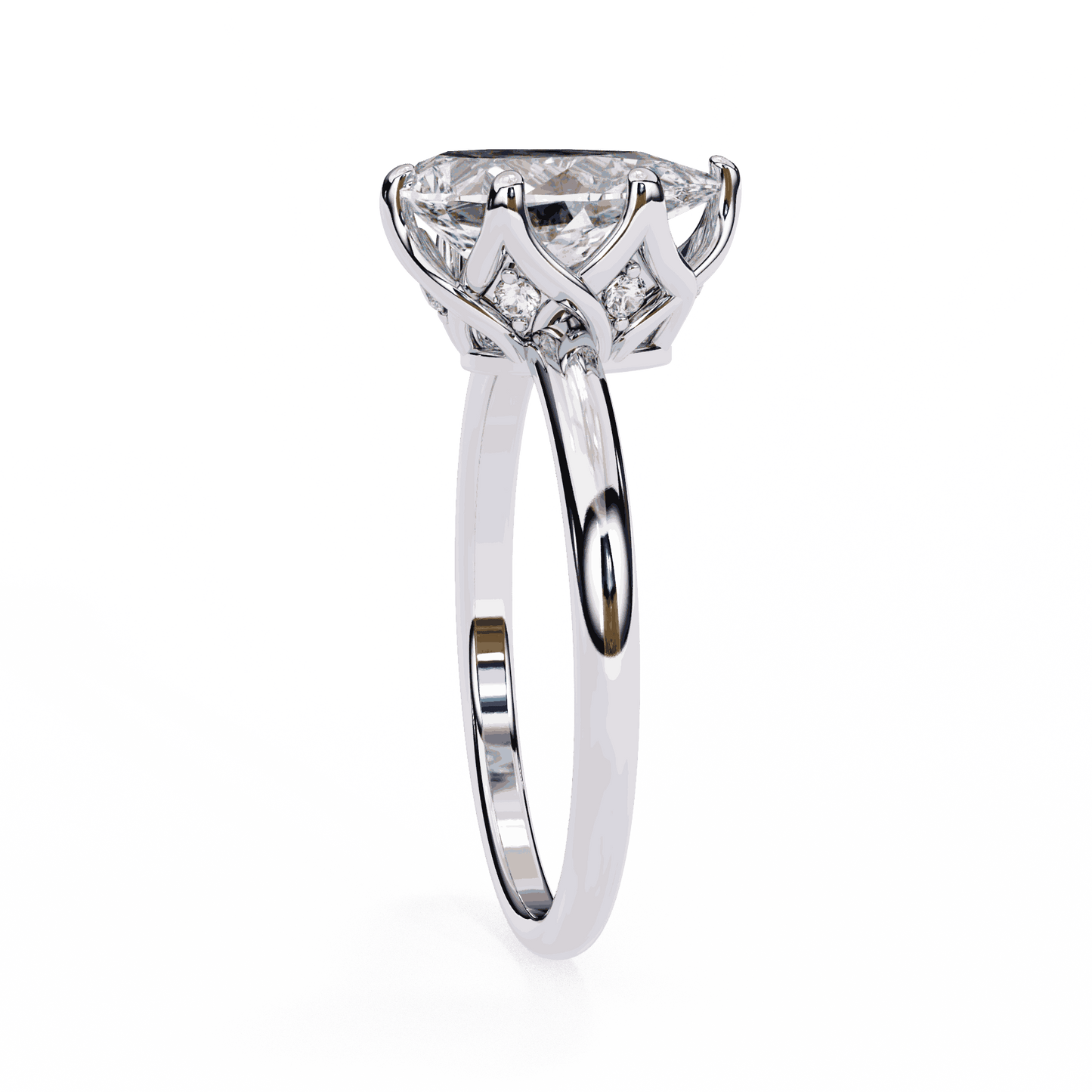 Marquise Cut Lab Grown Diamond Solitaire Engagement Ring with Tulip Gallery and Hidden Accents