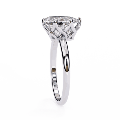 Marquise Cut Lab Grown Diamond Solitaire Engagement Ring with Tulip Gallery and Hidden Accents