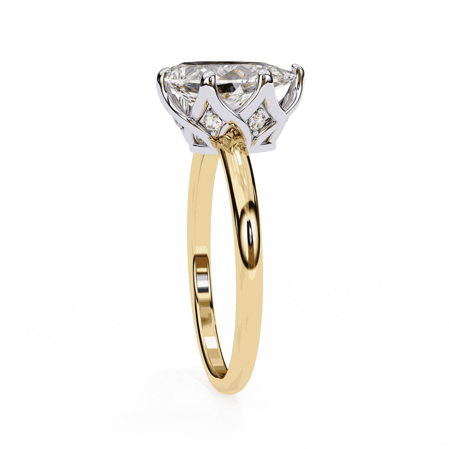 Marquise Cut Lab Grown Diamond Solitaire Engagement Ring with Tulip Gallery and Hidden Accents