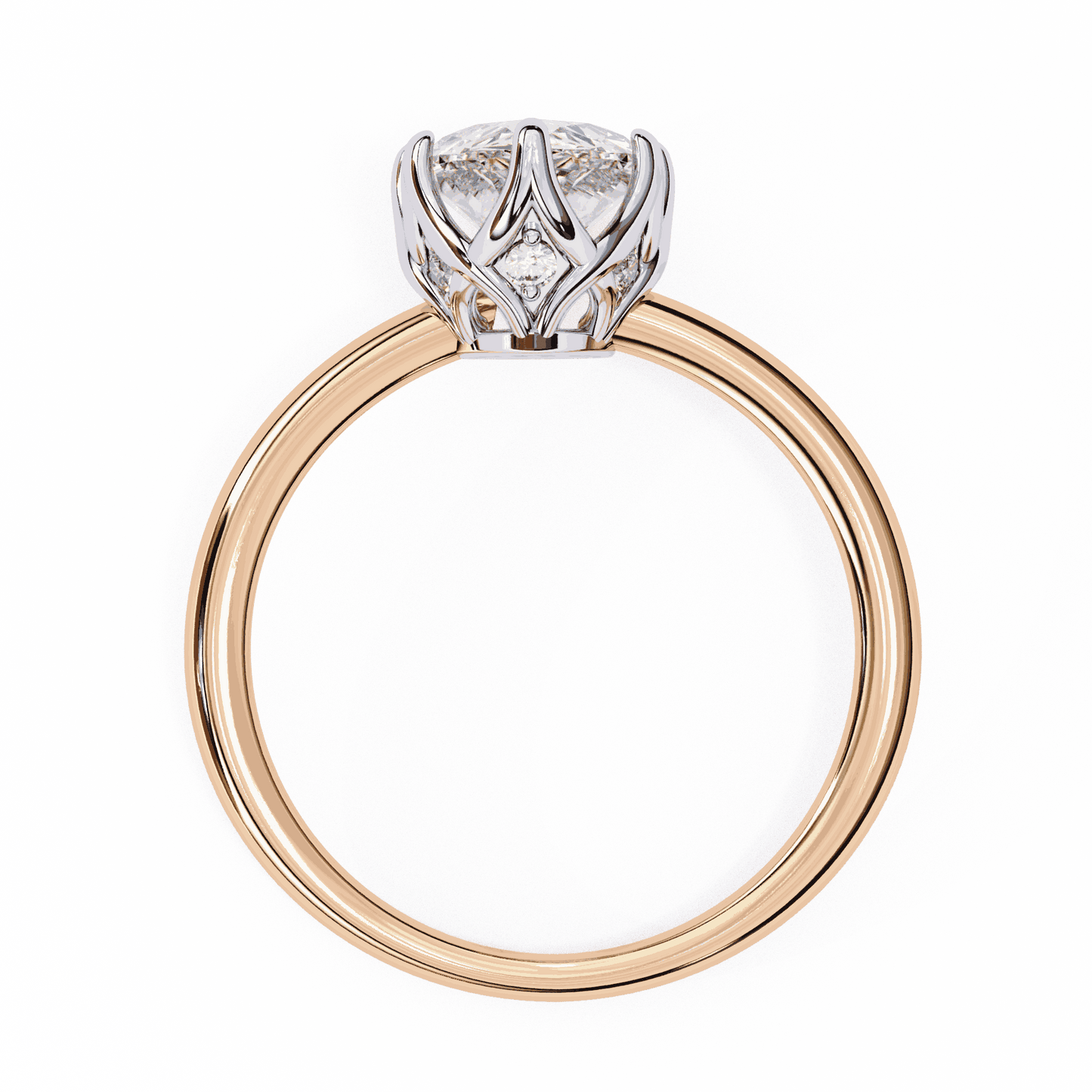 Marquise Cut Lab Grown Diamond Solitaire Engagement Ring with Tulip Gallery and Hidden Accents