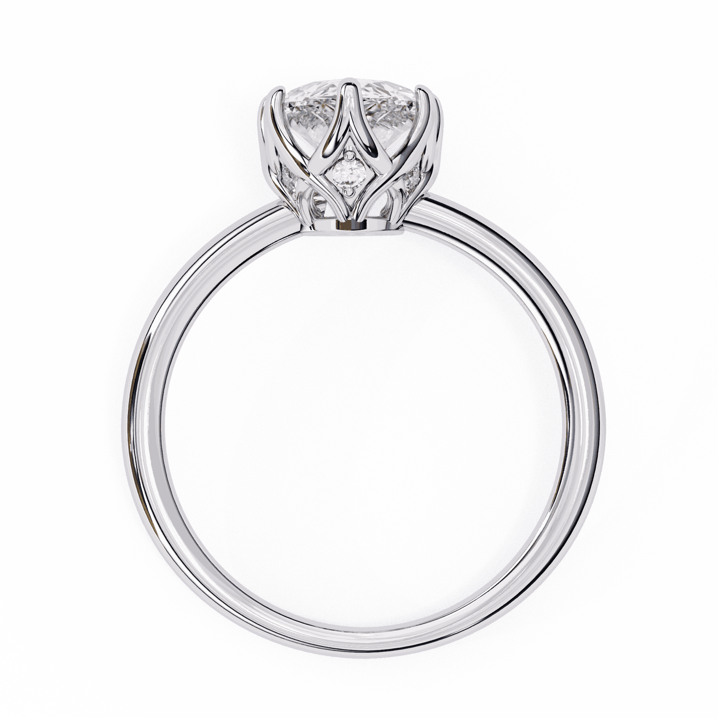 Marquise Cut Lab Grown Diamond Solitaire Engagement Ring with Tulip Gallery and Hidden Accents