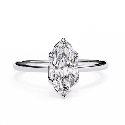 Marquise Cut Lab Grown Diamond Solitaire Engagement Ring with Tulip Gallery and Hidden Accents