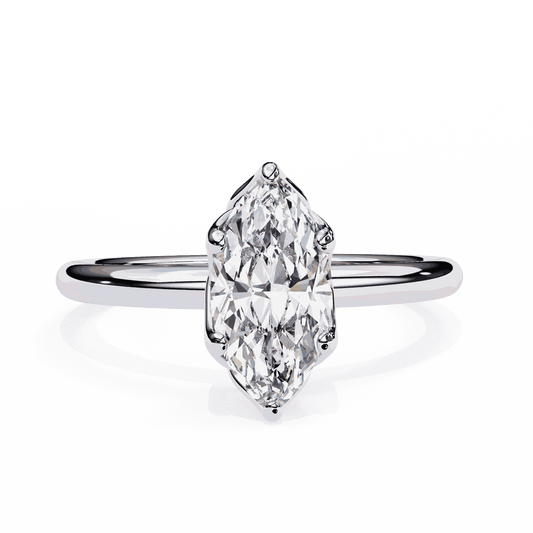 Marquise Cut Lab Grown Diamond Solitaire Engagement Ring with Tulip Gallery and Hidden Accents