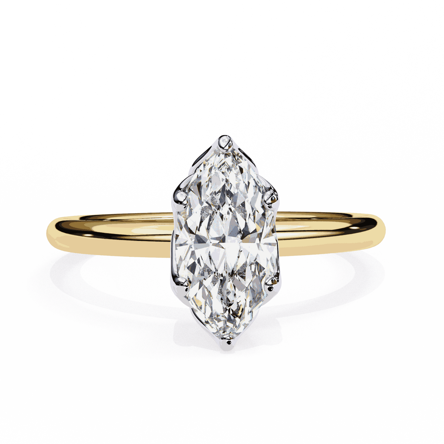 Marquise Cut Lab Grown Diamond Solitaire Engagement Ring with Tulip Gallery and Hidden Accents