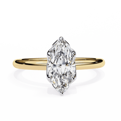 Marquise Cut Lab Grown Diamond Solitaire Engagement Ring with Tulip Gallery and Hidden Accents