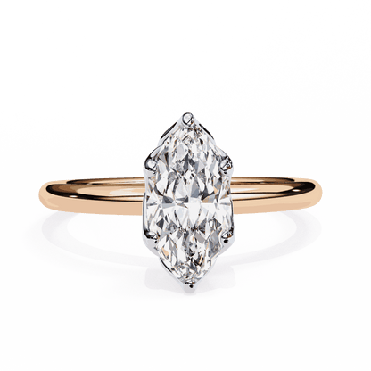 Marquise Cut Lab Grown Diamond Solitaire Engagement Ring with Tulip Gallery and Hidden Accents