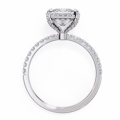Princess Cut Lab Grown Diamond Hidden Halo Engagement Ring with Pavé Band
