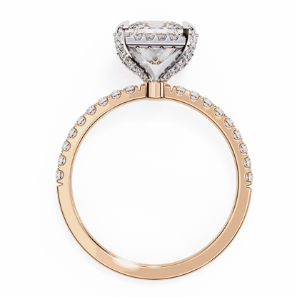 Princess Cut Lab Grown Diamond Hidden Halo Engagement Ring with Pavé Band