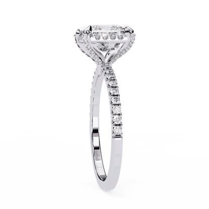 Princess Cut Lab Grown Diamond Hidden Halo Engagement Ring with Pavé Band