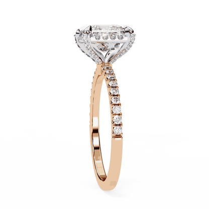 Princess Cut Lab Grown Diamond Hidden Halo Engagement Ring with Pavé Band