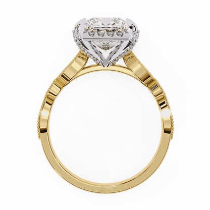 Princess Cut Lab Grown Diamond Hidden Halo Engagement Ring with Vintage Milgrain Band