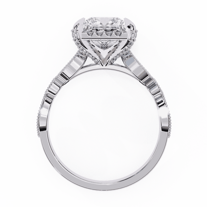 Princess Cut Lab Grown Diamond Hidden Halo Engagement Ring with Vintage Milgrain Band