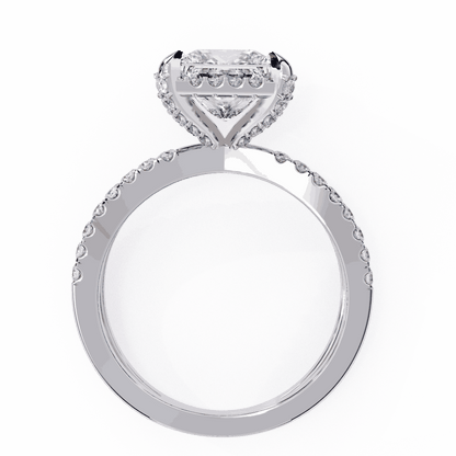 Princess Cut Lab Grown Diamond Hidden Halo Engagement Ring with Crossover Pavé Split Shank