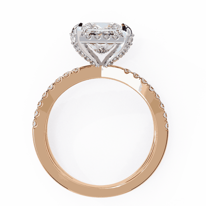 Princess Cut Lab Grown Diamond Hidden Halo Engagement Ring with Crossover Pavé Split Shank