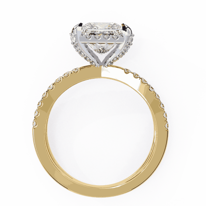 Princess Cut Lab Grown Diamond Hidden Halo Engagement Ring with Crossover Pavé Split Shank