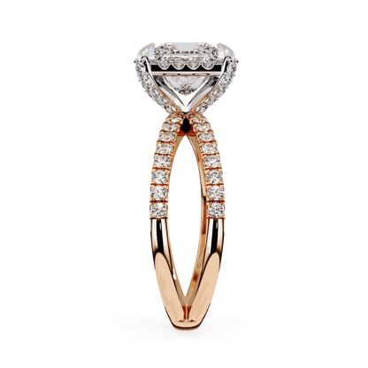 Princess Cut Lab Grown Diamond Hidden Halo Engagement Ring with Crossover Pavé Split Shank