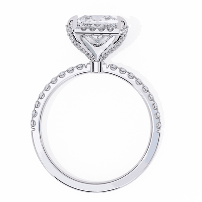 Princess Cut Lab Grown Diamond Hidden Halo Engagement Ring with Classic Pavé Band