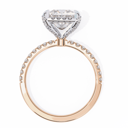 Princess Cut Lab Grown Diamond Hidden Halo Engagement Ring with Classic Pavé Band