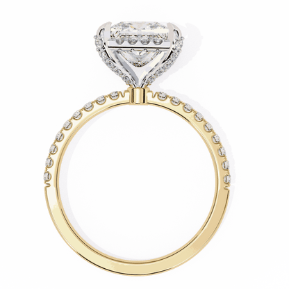 Princess Cut Lab Grown Diamond Hidden Halo Engagement Ring with Classic Pavé Band
