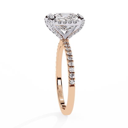 Princess Cut Lab Grown Diamond Hidden Halo Engagement Ring with Classic Pavé Band