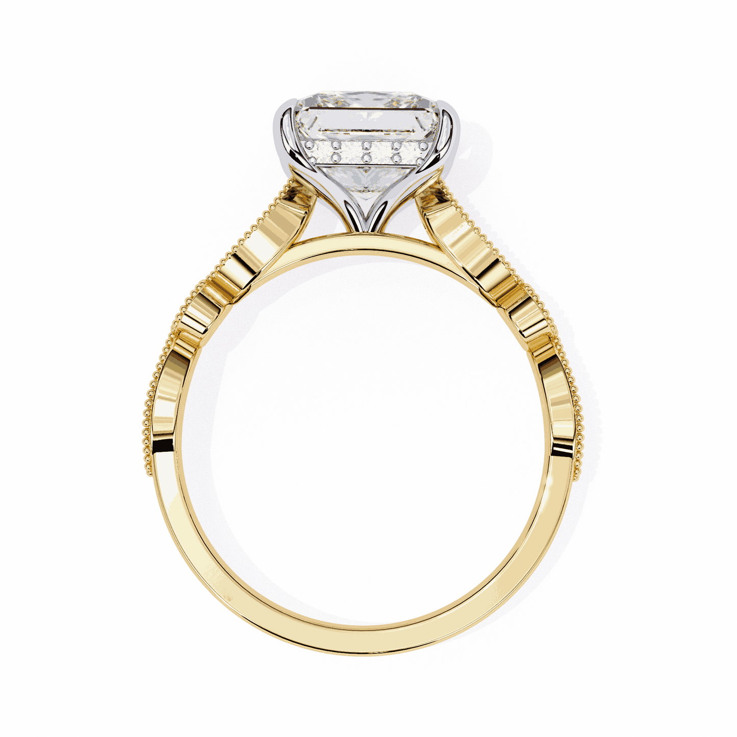 Princess Cut Lab Grown Diamond Engagement Ring with Vintage Milgrain Diamond Shoulders
