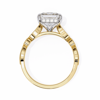 Princess Cut Lab Grown Diamond Engagement Ring with Vintage Milgrain Diamond Shoulders