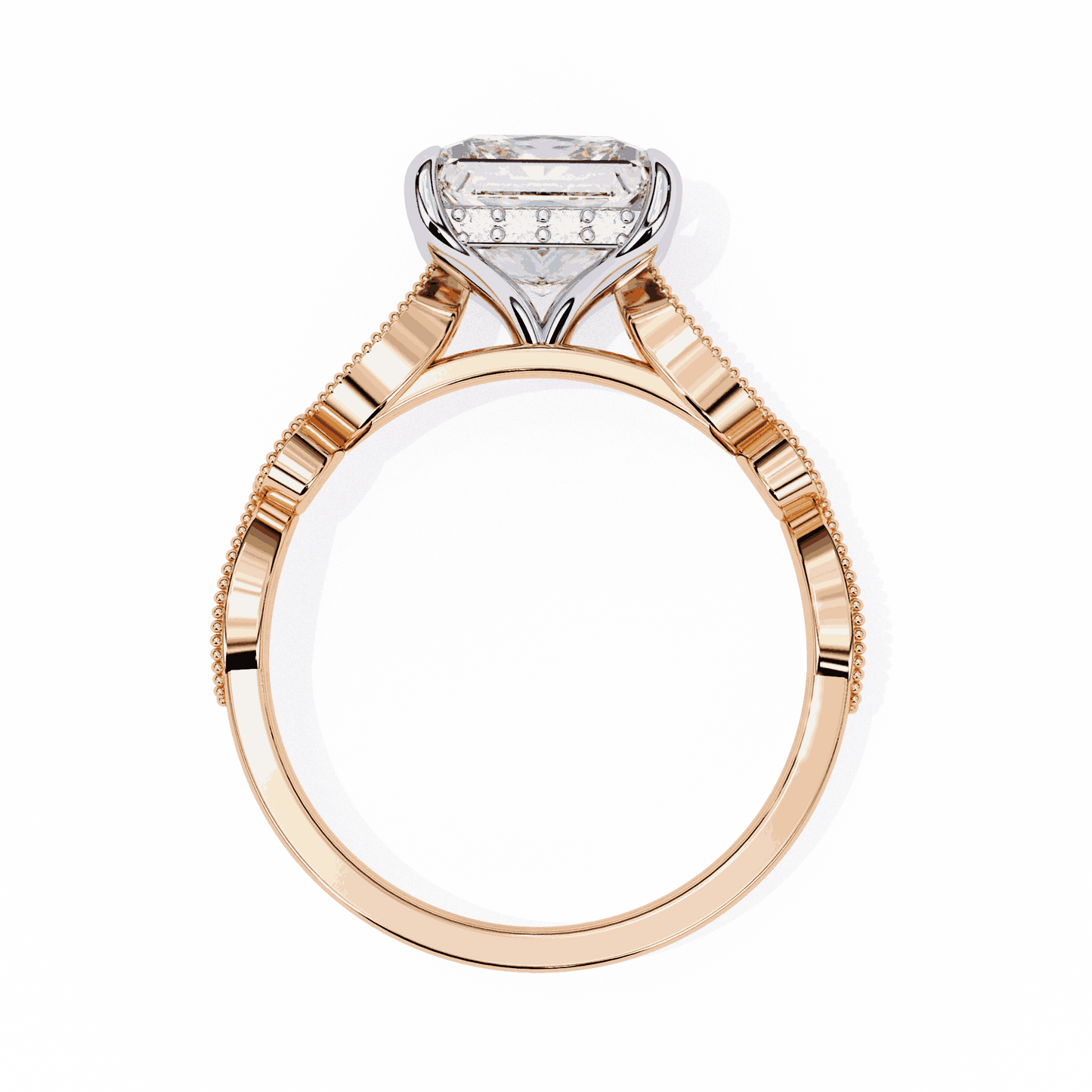 Princess Cut Lab Grown Diamond Engagement Ring with Vintage Milgrain Diamond Shoulders