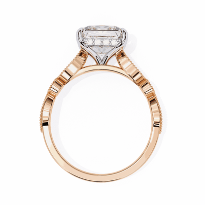 Princess Cut Lab Grown Diamond Engagement Ring with Vintage Milgrain Diamond Shoulders