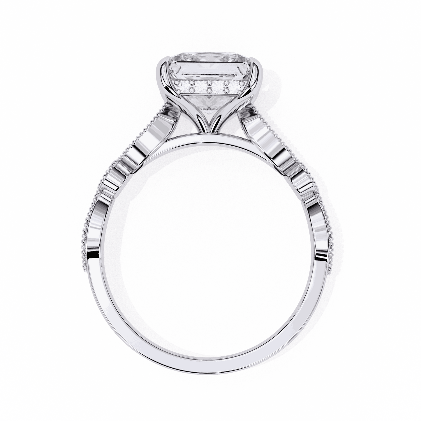 Princess Cut Lab Grown Diamond Engagement Ring with Vintage Milgrain Diamond Shoulders