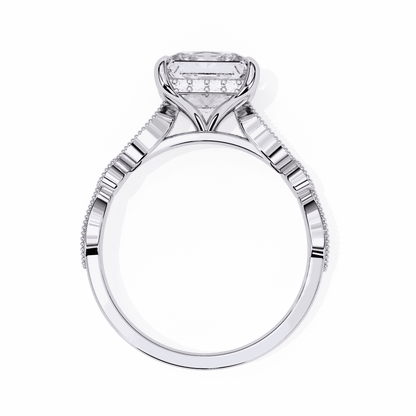 Princess Cut Lab Grown Diamond Engagement Ring with Vintage Milgrain Diamond Shoulders