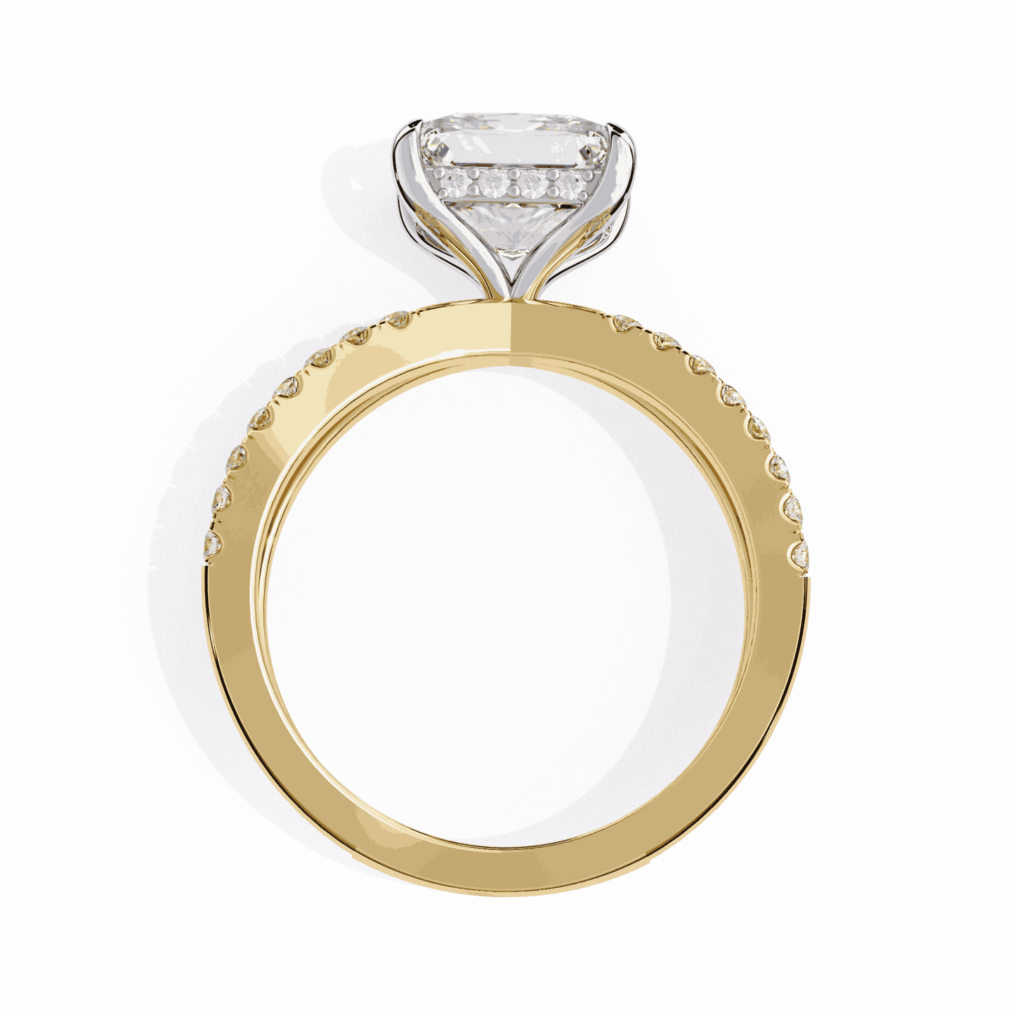 Princess Cut Lab Grown Diamond Hidden Halo Engagement Ring with Pavé X Crossover Band