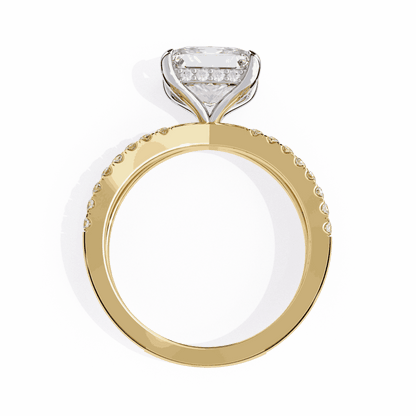 Princess Cut Lab Grown Diamond Hidden Halo Engagement Ring with Pavé X Crossover Band