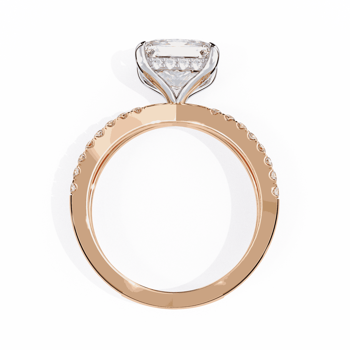 Princess Cut Lab Grown Diamond Hidden Halo Engagement Ring with Pavé X Crossover Band