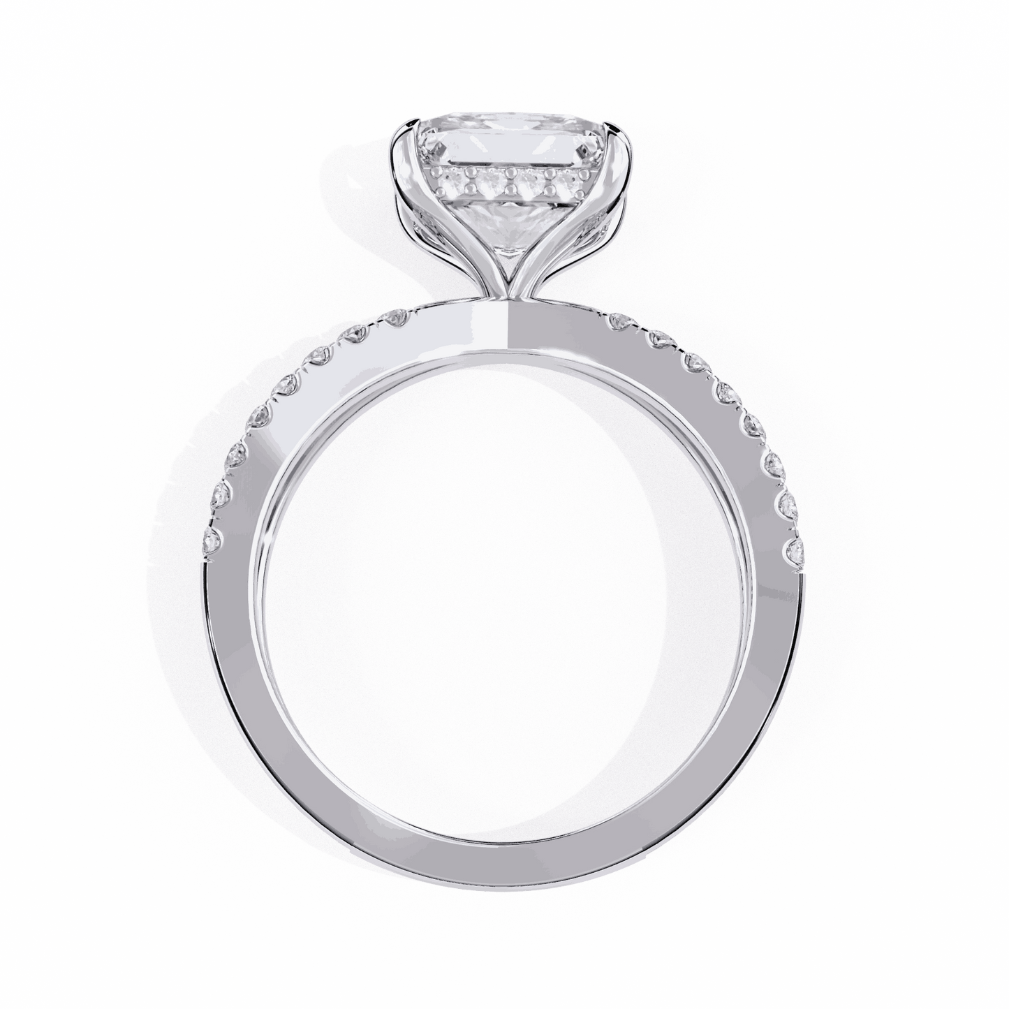 Princess Cut Lab Grown Diamond Hidden Halo Engagement Ring with Pavé X Crossover Band