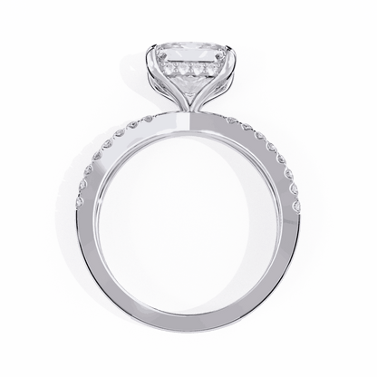 Princess Cut Lab Grown Diamond Hidden Halo Engagement Ring with Pavé X Crossover Band