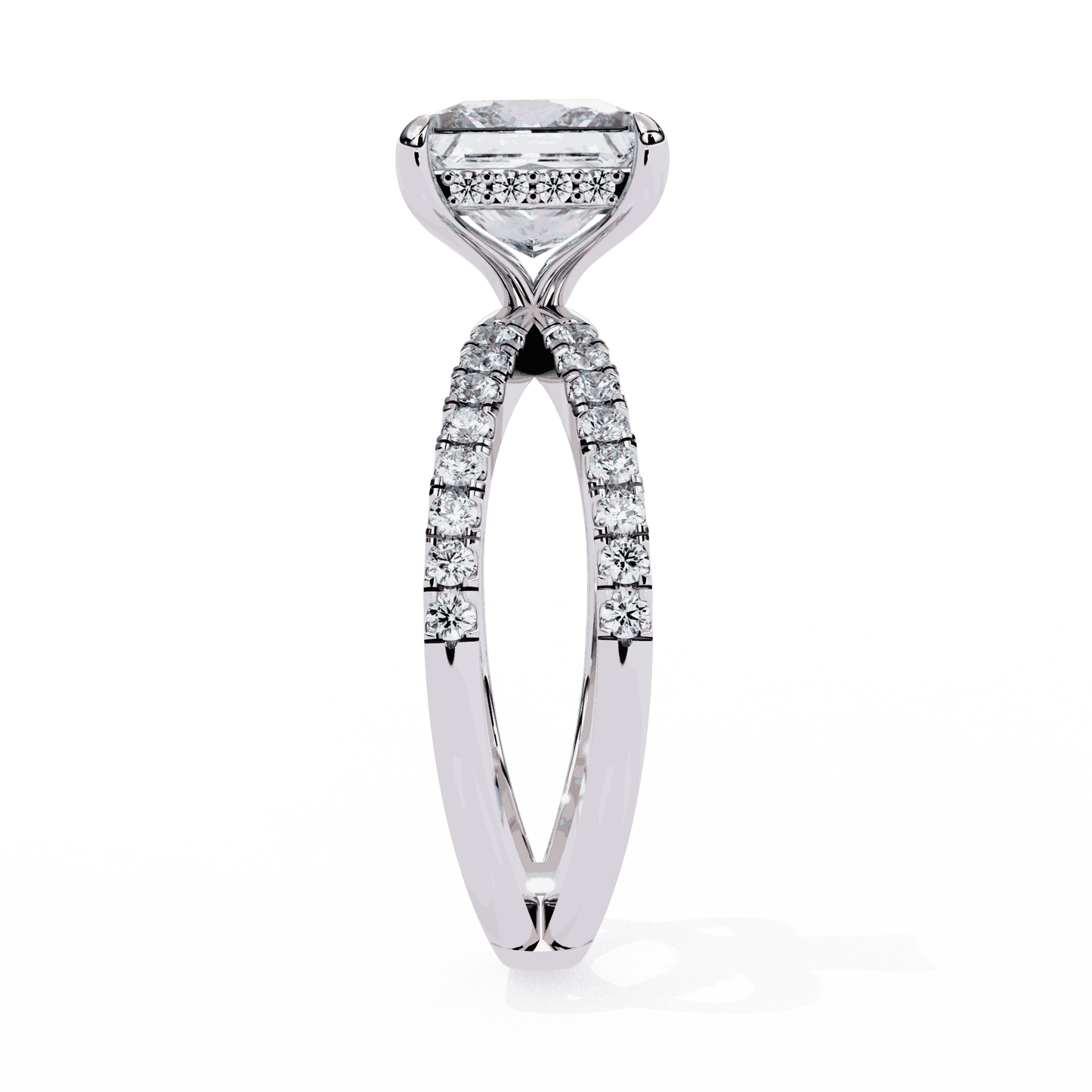 Princess Cut Lab Grown Diamond Hidden Halo Engagement Ring with Pavé X Crossover Band