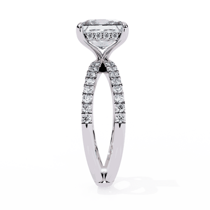 Princess Cut Lab Grown Diamond Hidden Halo Engagement Ring with Pavé X Crossover Band