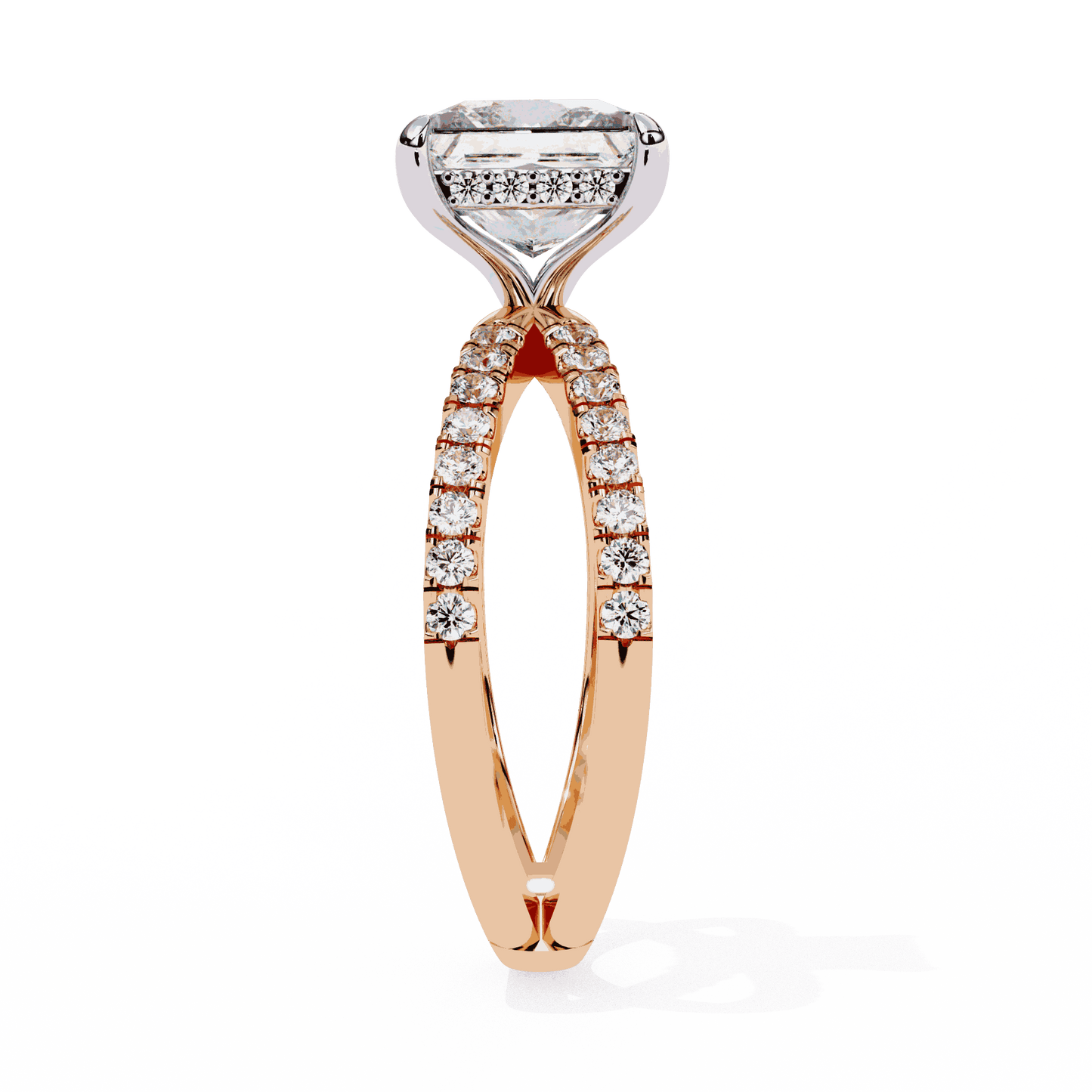 Princess Cut Lab Grown Diamond Hidden Halo Engagement Ring with Pavé X Crossover Band