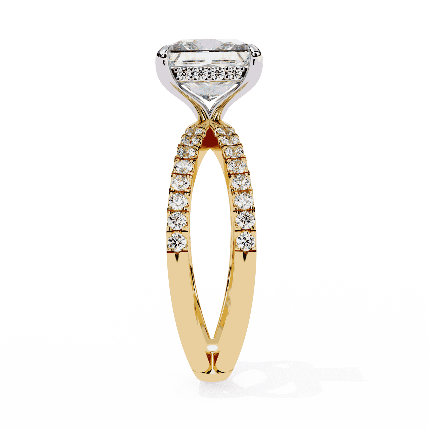 Princess Cut Lab Grown Diamond Hidden Halo Engagement Ring with Pavé X Crossover Band