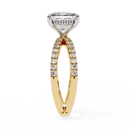 Princess Cut Lab Grown Diamond Hidden Halo Engagement Ring with Pavé X Crossover Band