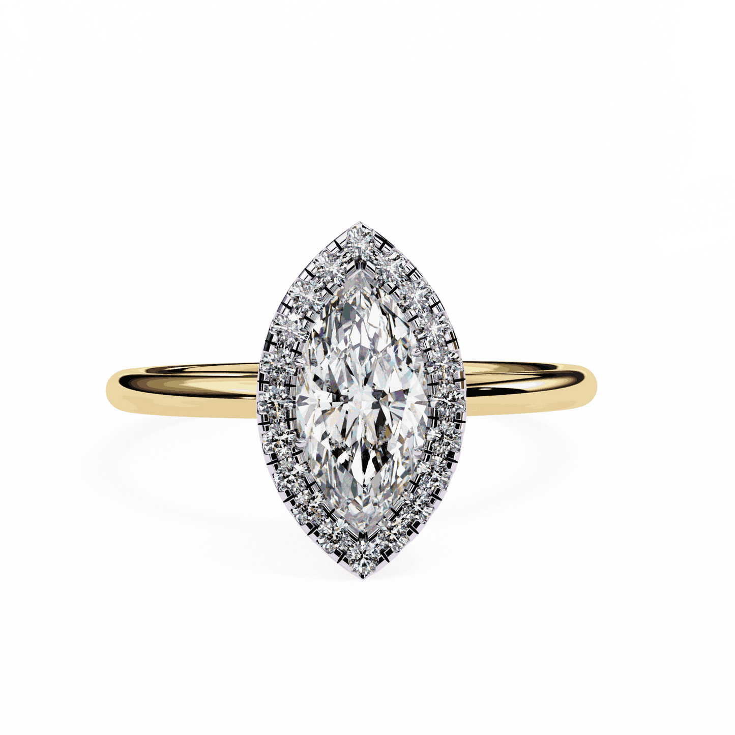 Marquise Cut Lab Grown Diamond Halo Engagement Ring with Plain Band and V-Prong Setting