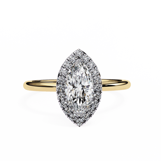 Marquise Cut Lab Grown Diamond Halo Engagement Ring with Plain Band and V-Prong Setting