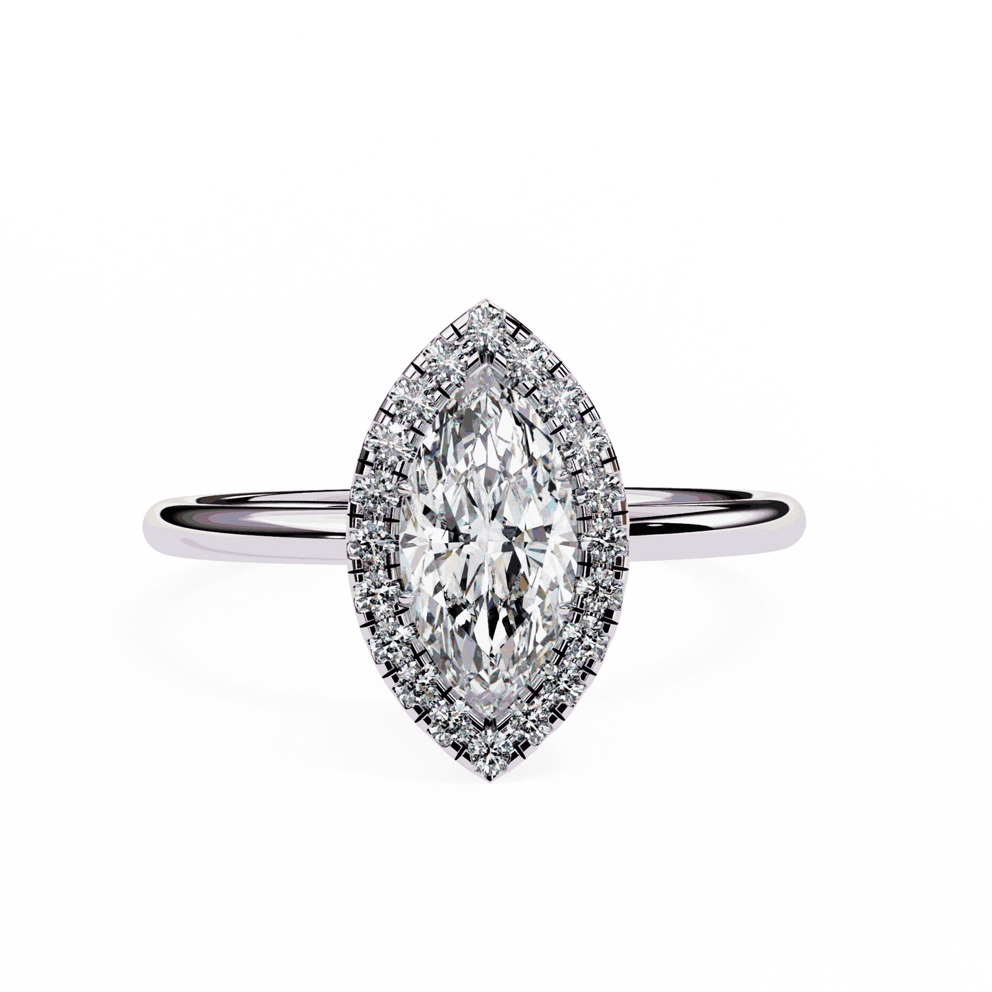 Marquise Cut Lab Grown Diamond Halo Engagement Ring with Plain Band and V-Prong Setting