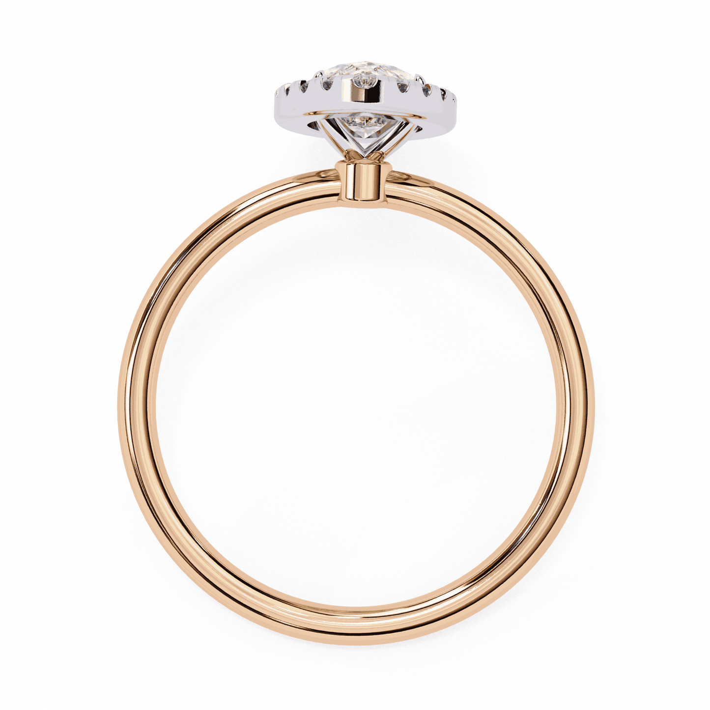 Marquise Cut Lab Grown Diamond Halo Engagement Ring with Plain Band and V-Prong Setting