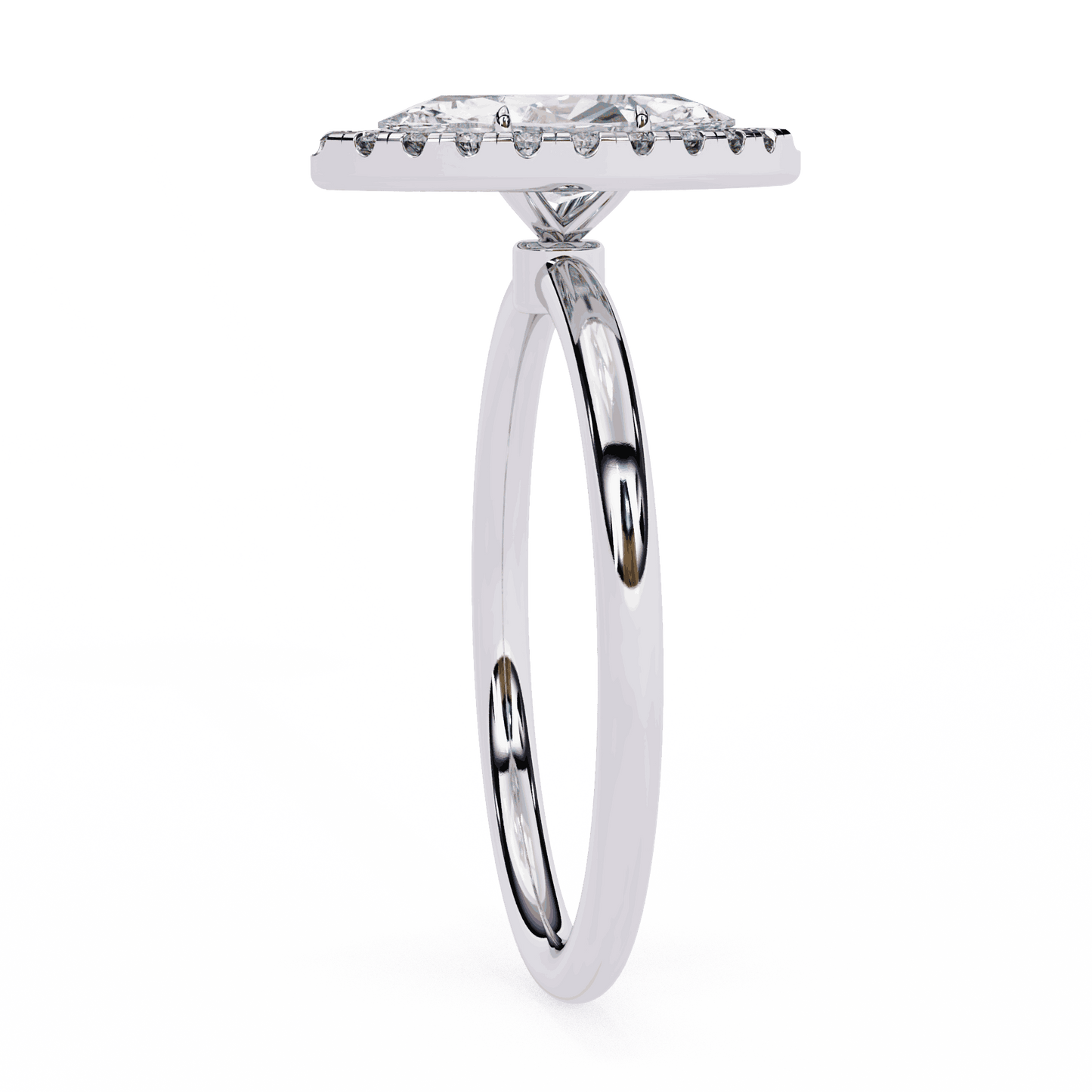 Marquise Cut Lab Grown Diamond Halo Engagement Ring with Plain Band and V-Prong Setting